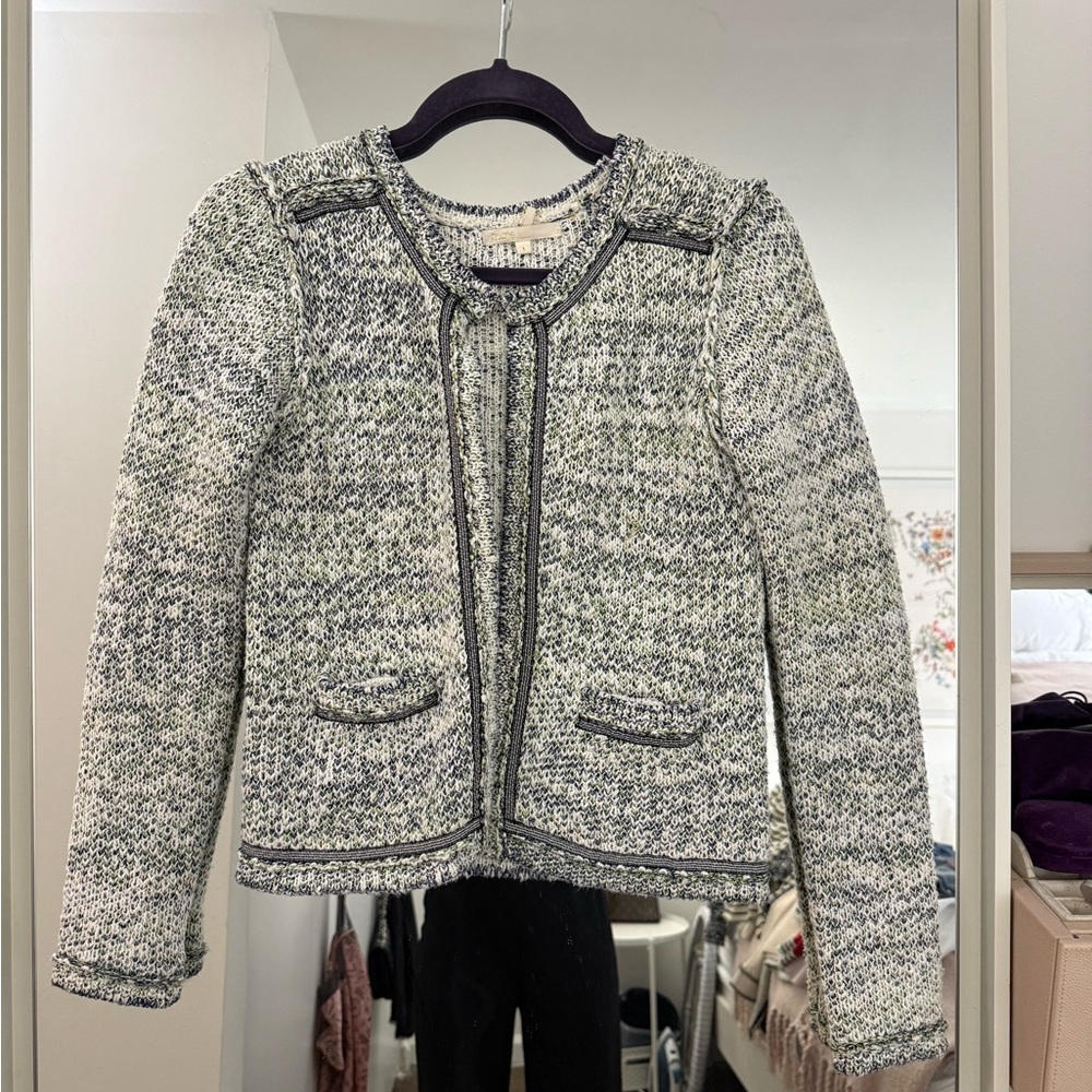 Maje Tweed Women's Sweater - Black and White Lt Green - Picture 3 of 4